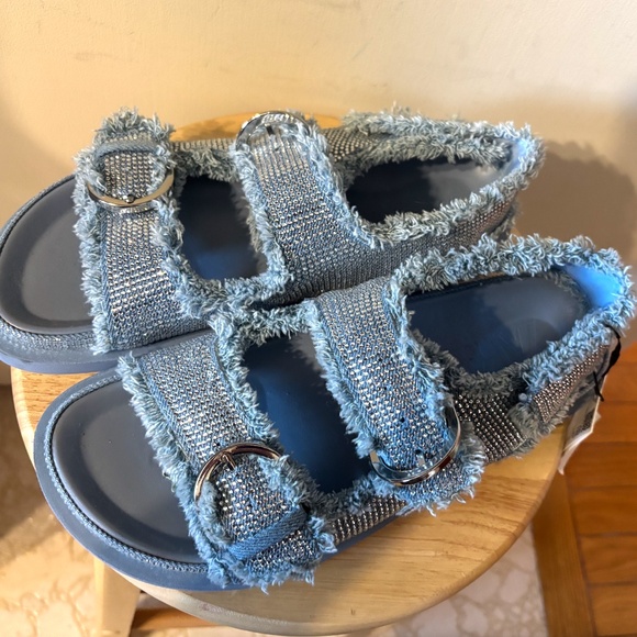 Zara rhinestone denim flat sandals NWT - Picture 3 of 8